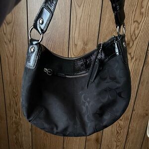 Coach Black Signature Crescent Hobo Bag
